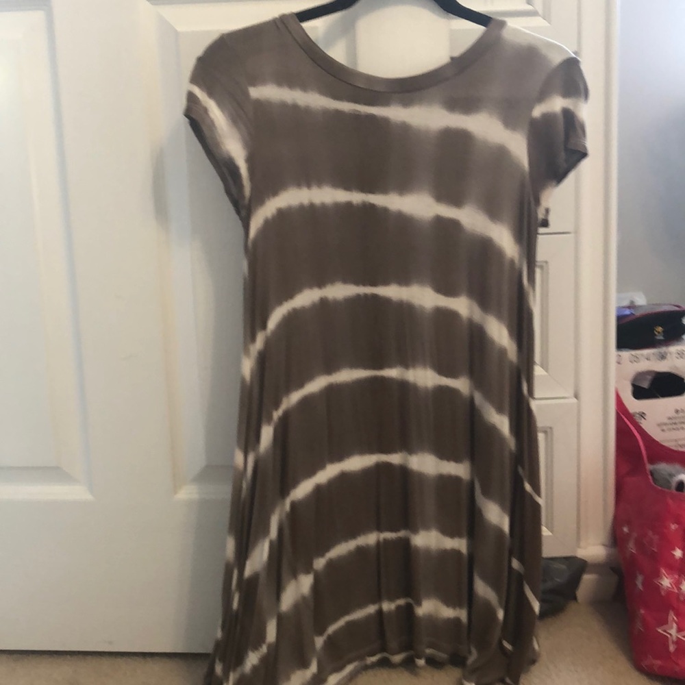 tan and white dress